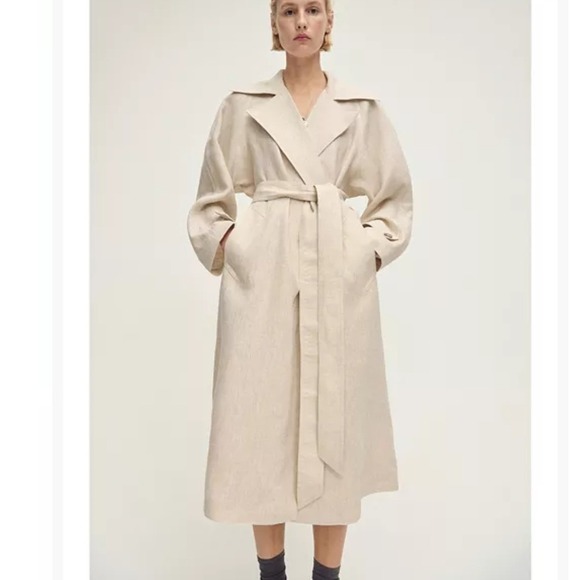 Mango Jackets & Blazers - NWT Mango 100% Linen Trench Coat Oatmeal Beige Longline Belted Duster XS S M